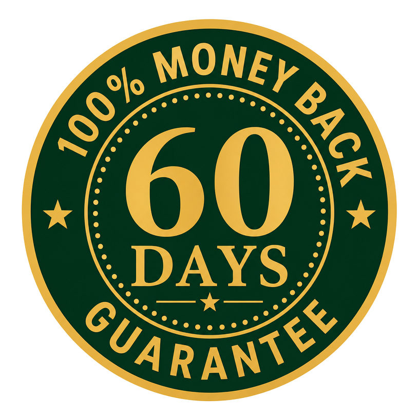 100% money back guarantee, 60 days